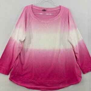 Talbots size 2X Pink White Ombre Crew Neck Slub Cotton Stretch Long Sleeve Top